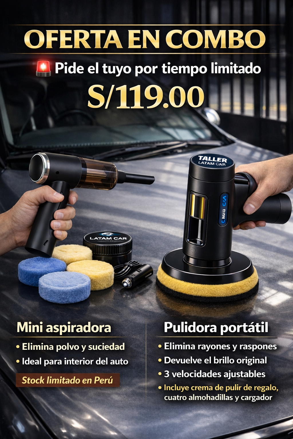 Maquina Pulidora Portatil + Aspiradora Portatil