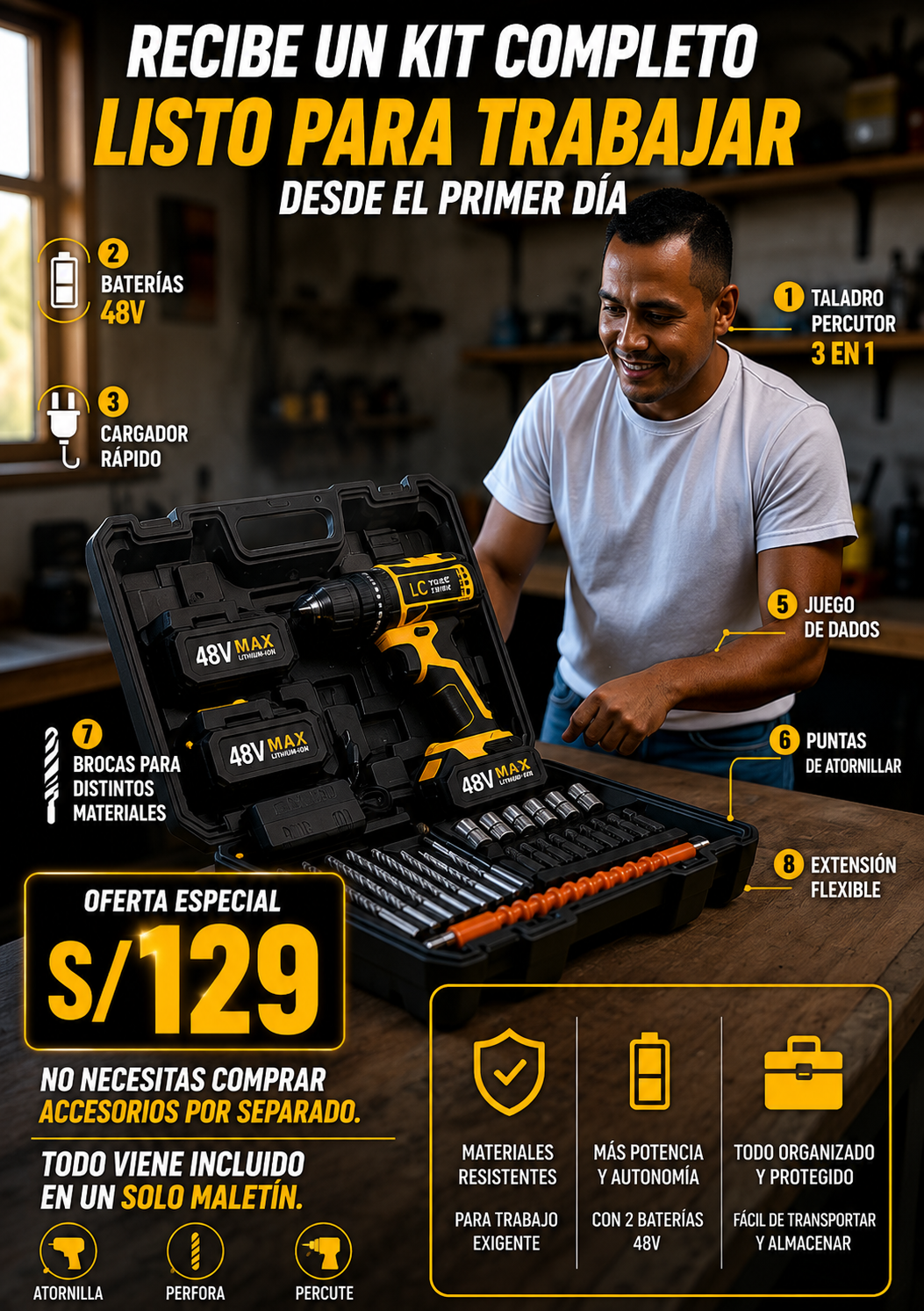 TALADRO - PERCUTOR Y ATORNILLADOR 3 EN 1
