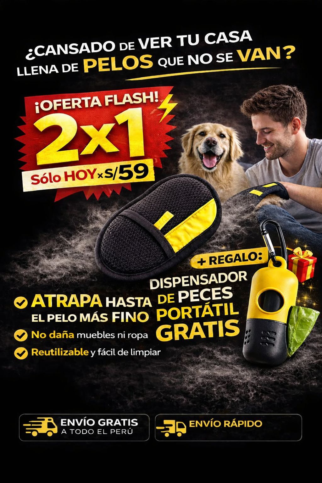GUANTE QUITA PELUSAS + DISPENSADOR DE HECES REGALO 🎁