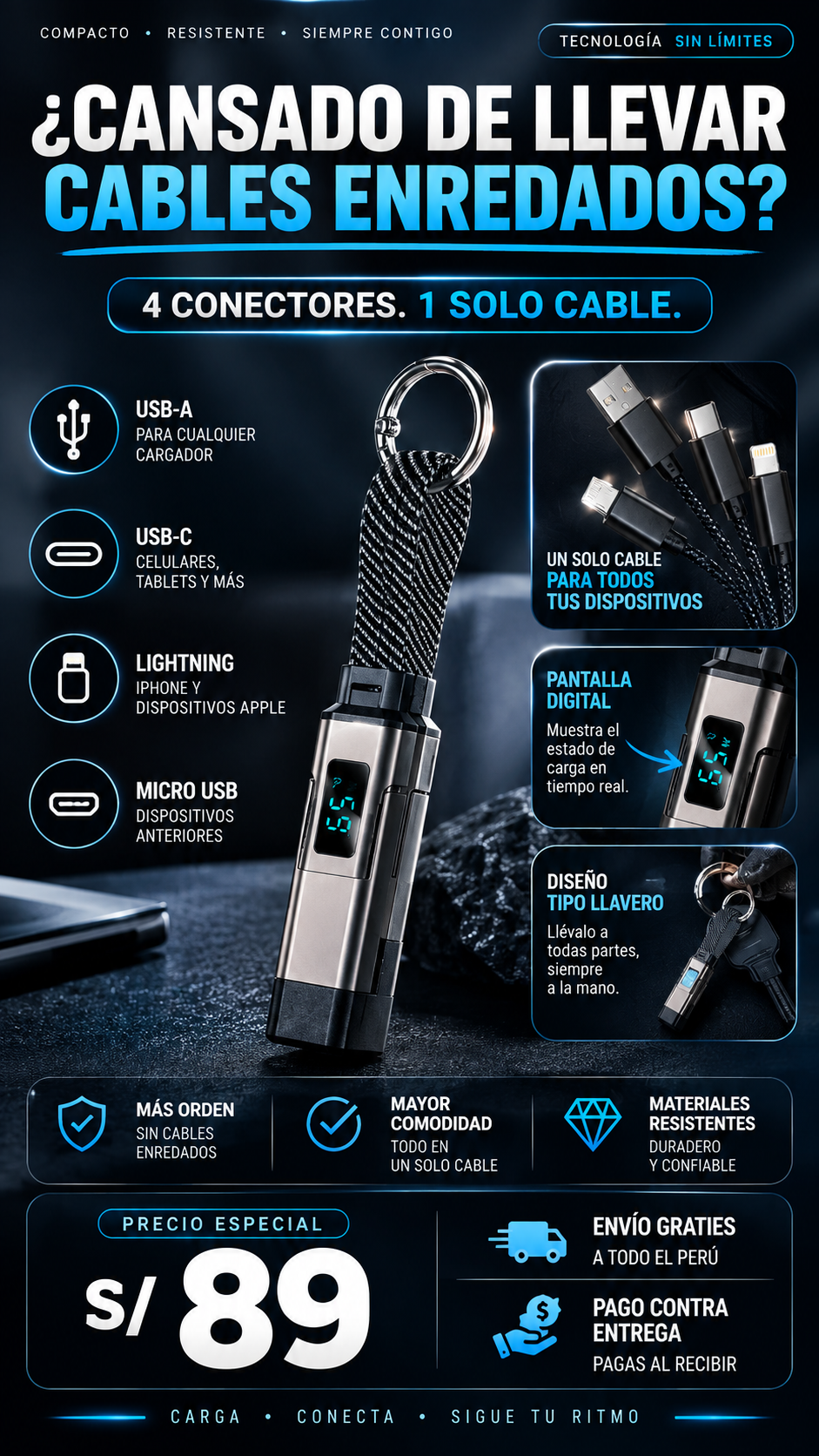 CABLE DE CARGA UNIVERSAL ESTILO LLAVERO